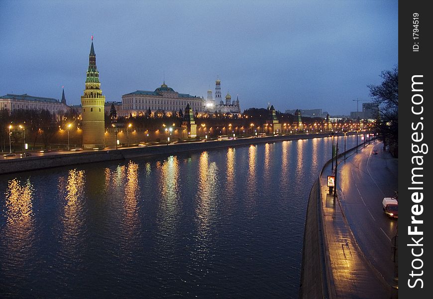 View of the Moscow Kremlin in the evening