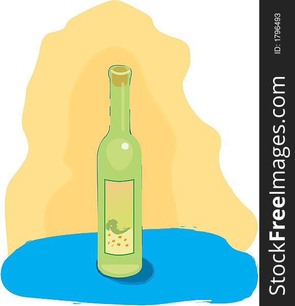 Stylized illustrated green wine  bottle . Stylized illustrated green wine  bottle
