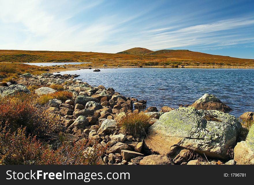 Blue Sky, Lake And Mountains.