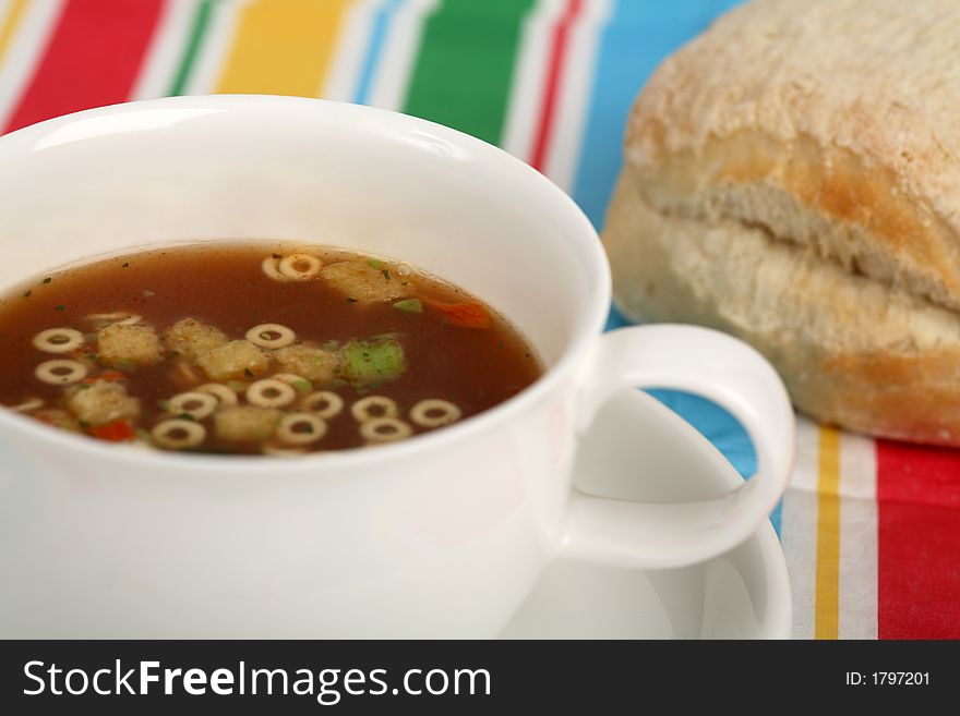 Cup of minestrone soup with croutons. Cup of minestrone soup with croutons