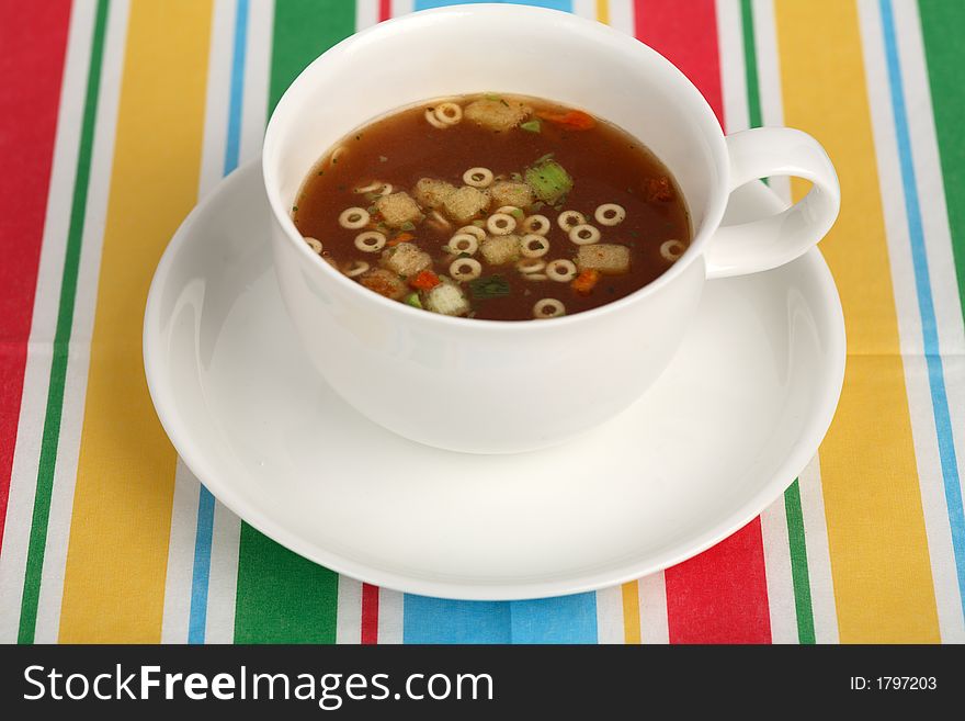 Cup of minestrone soup with croutons. Cup of minestrone soup with croutons