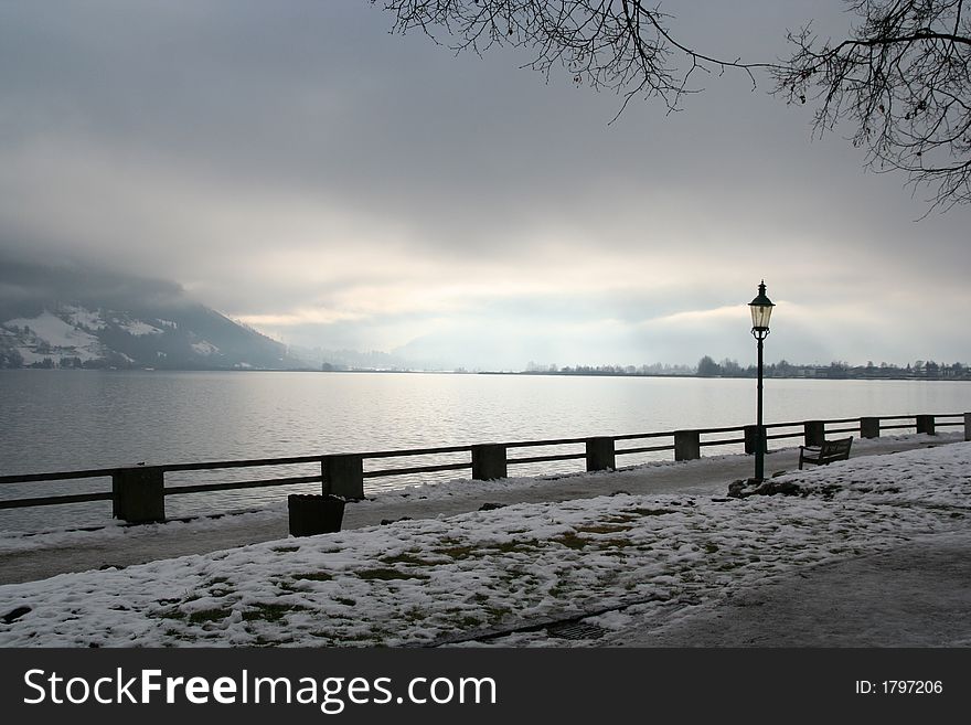 A winter morning by the lake of Zell Am See in Austria. A winter morning by the lake of Zell Am See in Austria
