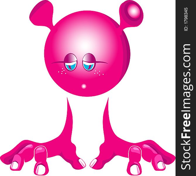 Bubbled head pinkie creature with human hands-legs