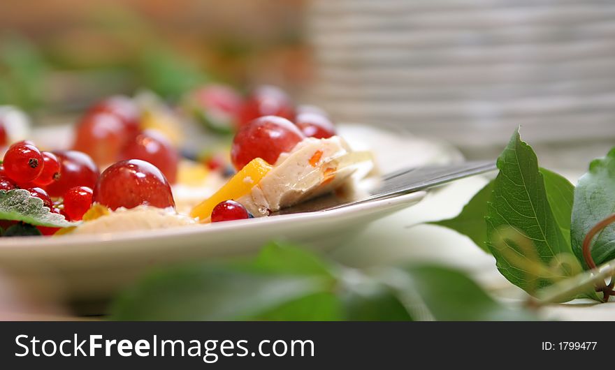 Candied cherries on the cake with decoration