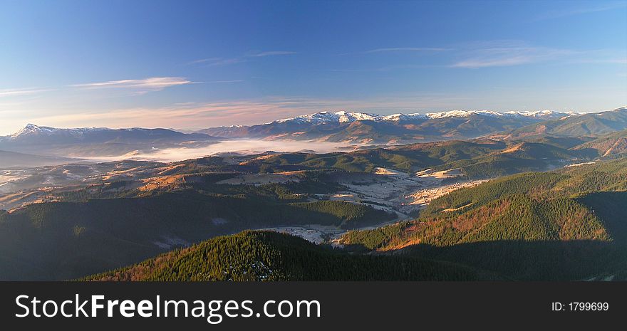 Dawn in Carpathian mountains.