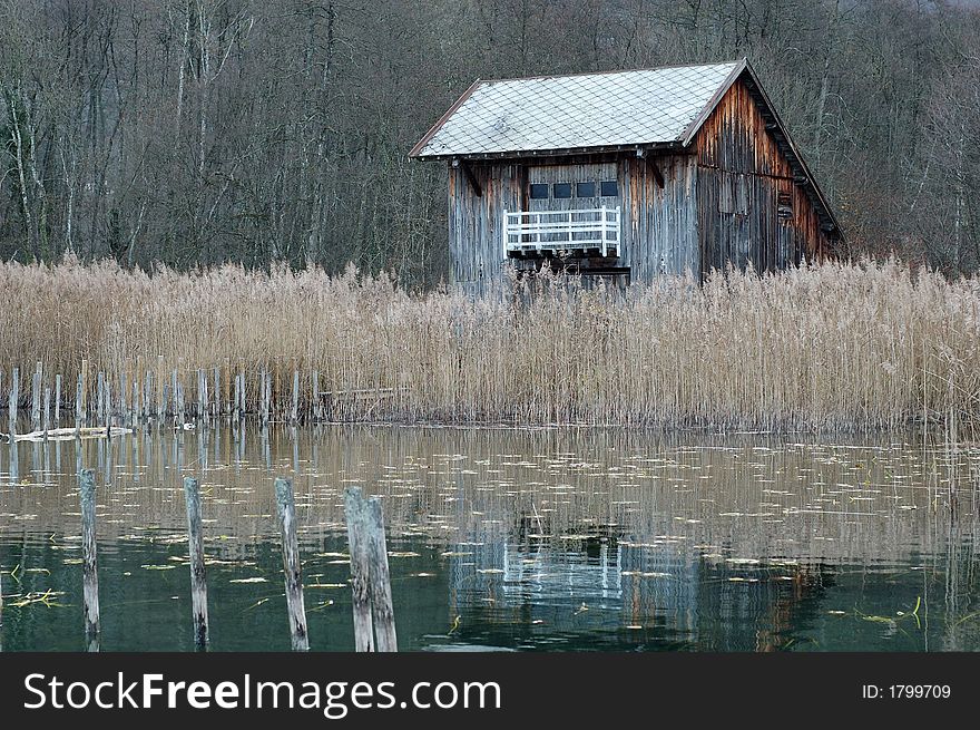 Boathouse on the bank of  Aiguebelette Lake