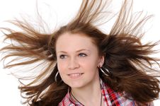 Girl With Hair Fluttering In The Wind Stock Photo