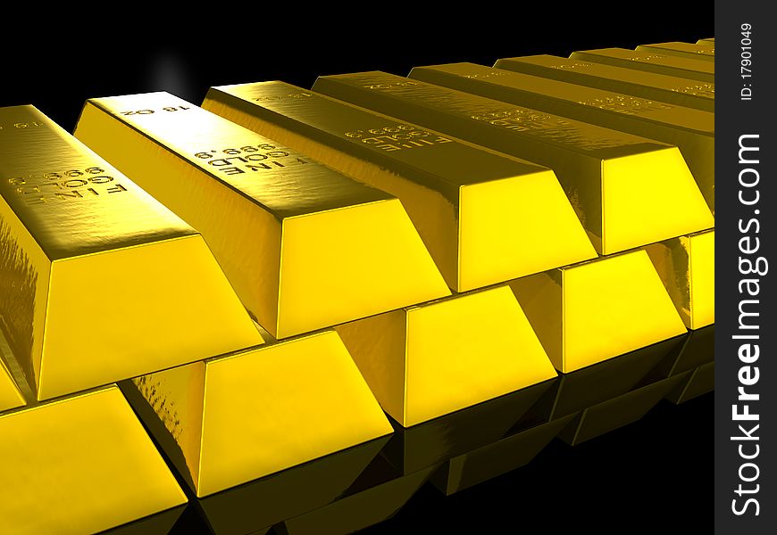 A stack of gold bars over black
