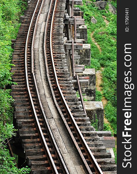 The railway  on the River Khwae (the Death Railway ) Kanchanaburi province Thailand