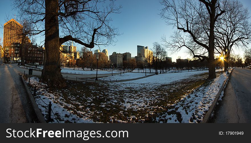 Panorama of The Boston Common in Boston, Massachusetts - USA.