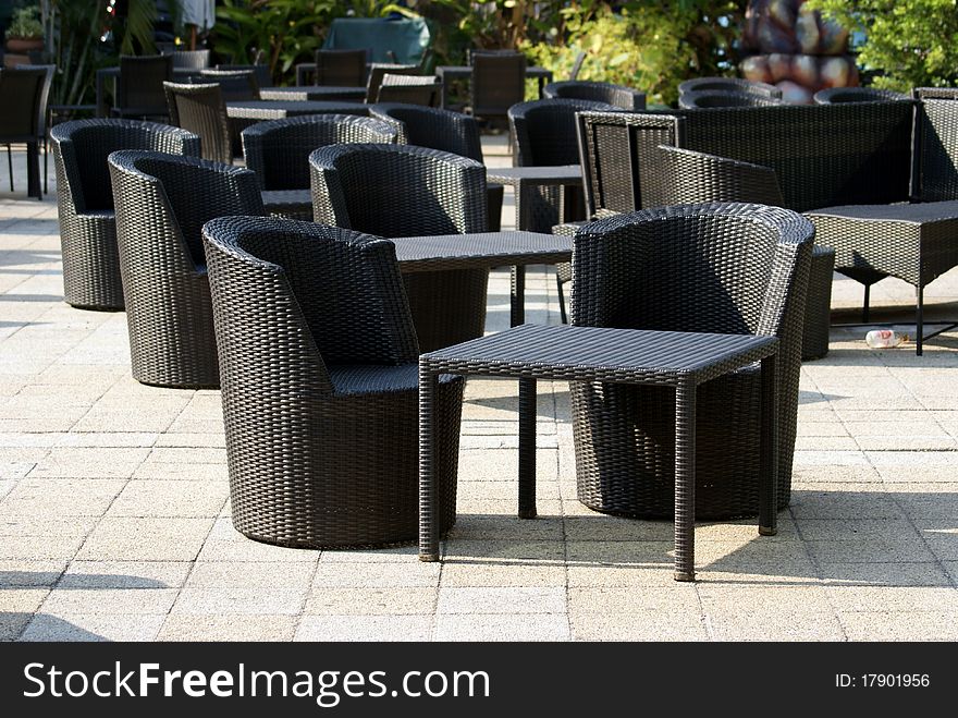 Empty cafe furniture in the afternoon.