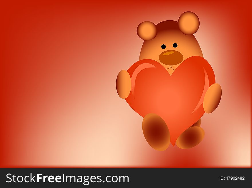 Bear with a big heart Happy Valentine's Day and offers her love.