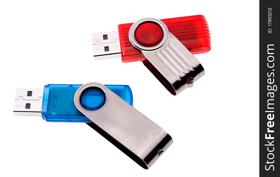 Two multi-colored usb flash card (on a white background)
