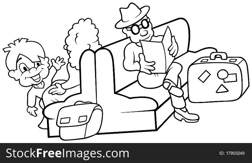 Waiting Room - Black and White Cartoon illustration, Vector