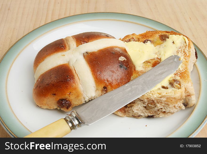 Buttered Hot Cross Bun