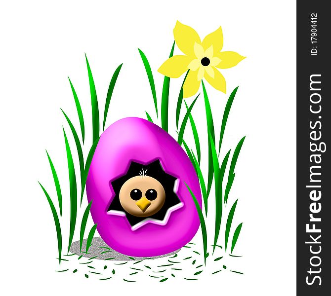 Easter egg with chick peeking out illustration. Easter egg with chick peeking out illustration