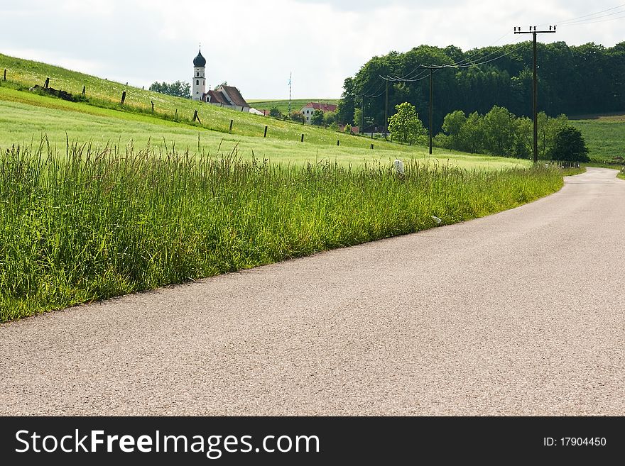 Spring scenery in Bavaria with grey sky