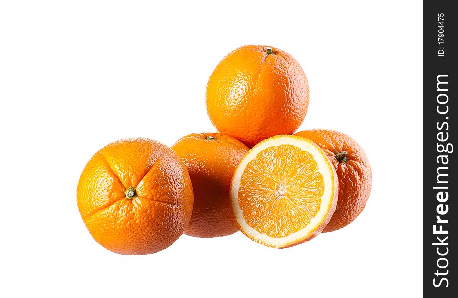 Four perfectly fresh oranges isolated on white. Four perfectly fresh oranges isolated on white.