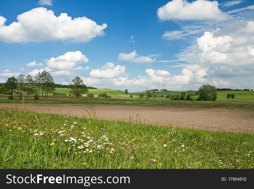 Spring scenery in Bavaria with blue sky