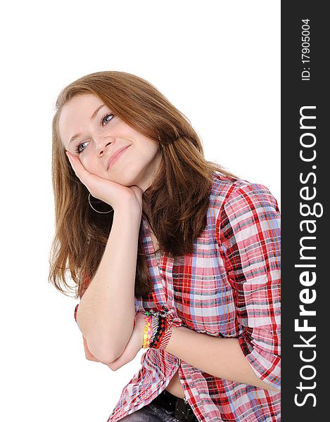 Portrait of a beautiful teenager on a white background