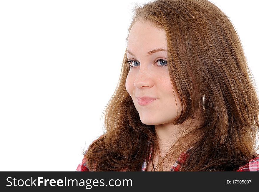 Portrait of a beautiful teenager on a white background