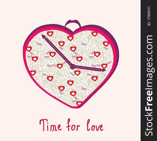 Valentine greeting card with romantic clock