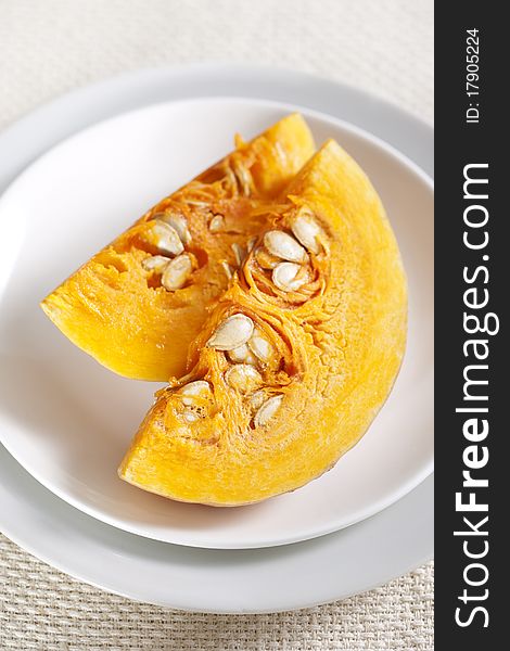 Two pieces of pumpkin on a plate