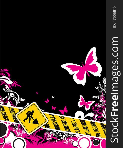 Abstract floral background with construction banner