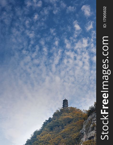 Tower hill with blue sky,Liuzhou,China.