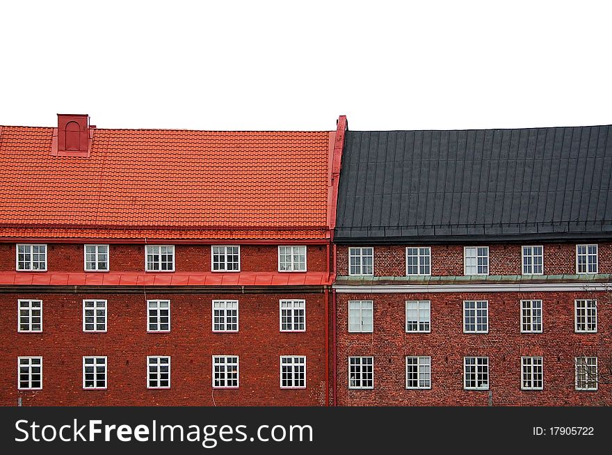 The facade of old buildings on a white background.