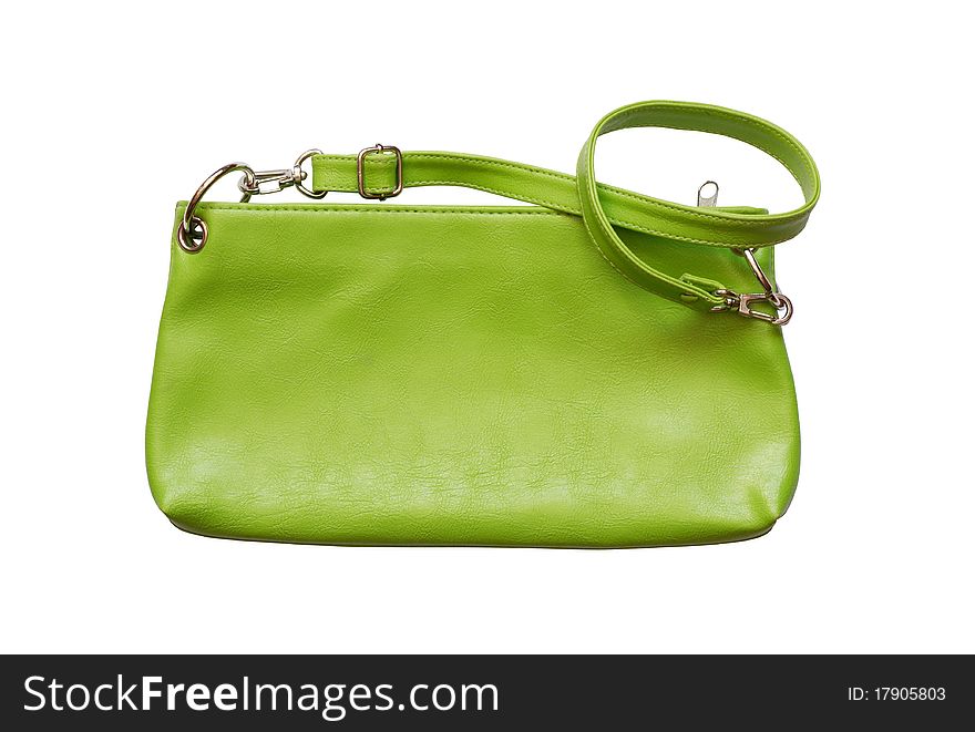 Nice small woman's leather green bag. Isolated on white with clipping path. Nice small woman's leather green bag. Isolated on white with clipping path