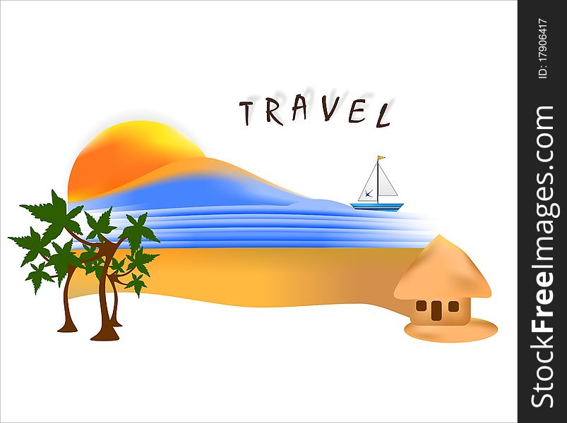 Travel template with sun water and sand, vector illustration. Travel template with sun water and sand, vector illustration