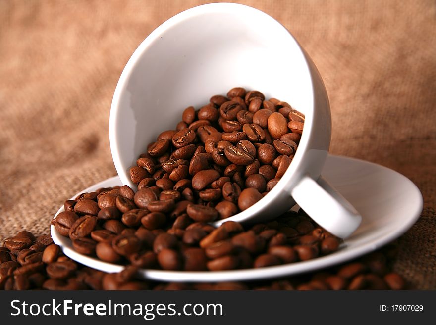 Cup beans of coffee