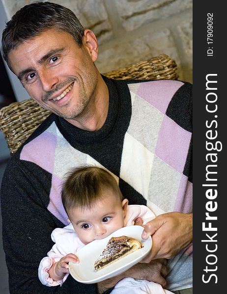 Father and his Daughter trying to eat, Italy