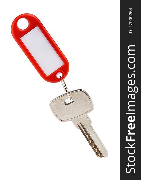 Key with red nameplate isolated over white