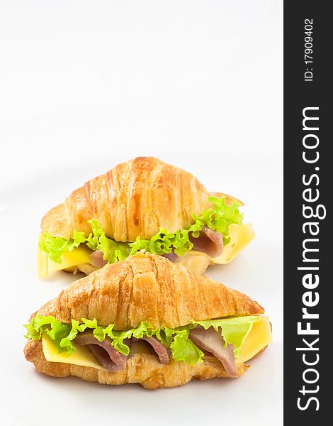 Ham and cheese croissant sandwich. Ham and cheese croissant sandwich
