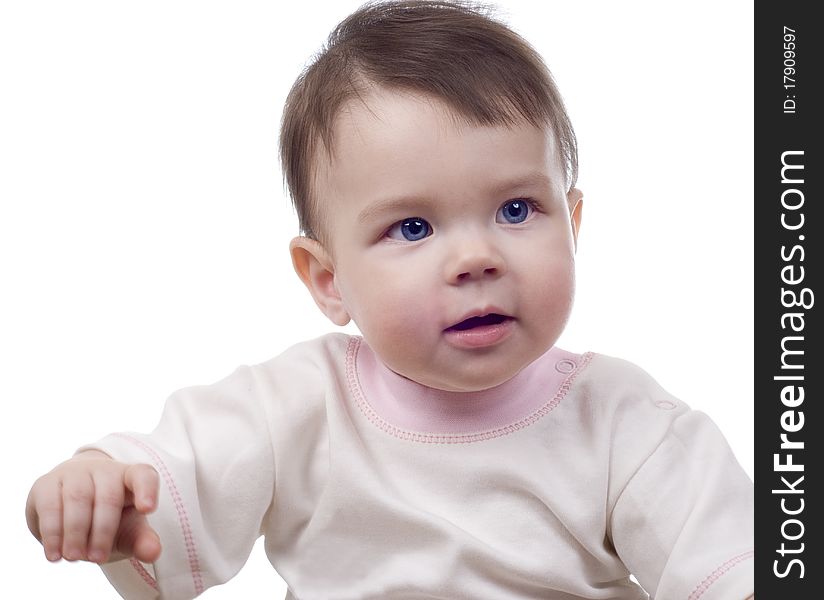 The small child on a white background