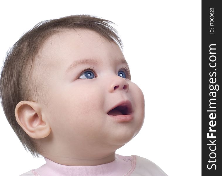 The small child on a white background