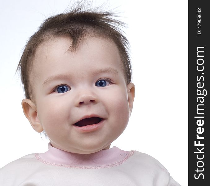 The small child on a white background