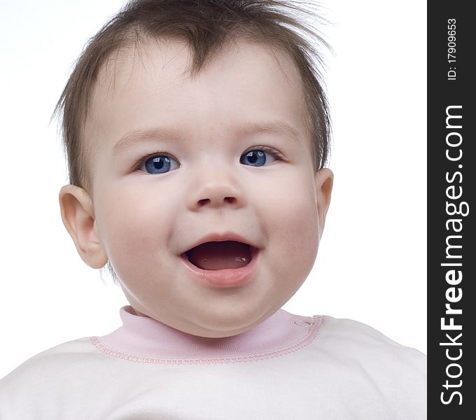 The small child on a white background