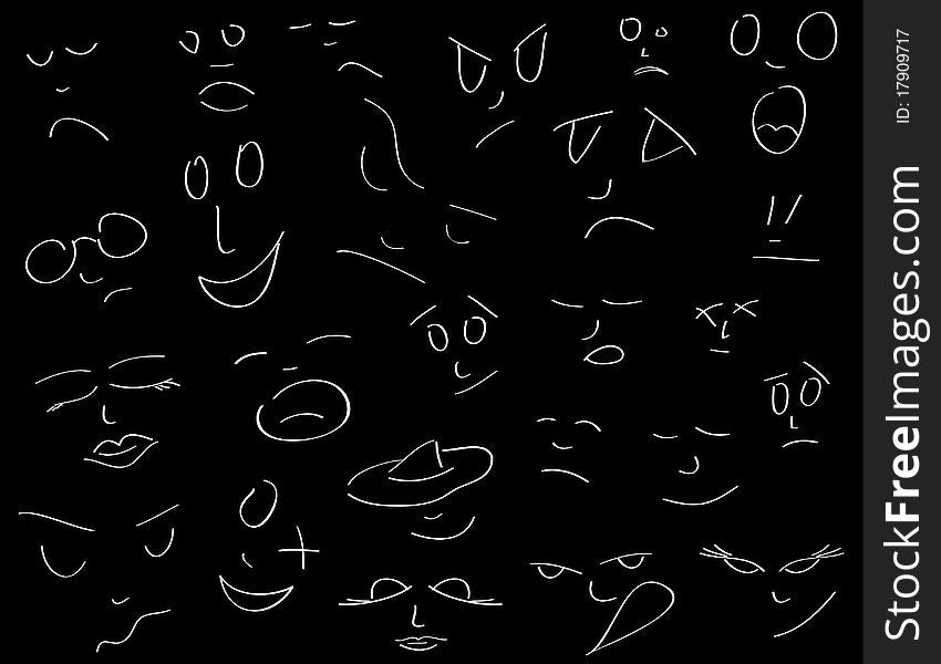 Vector facial expressions on a black background