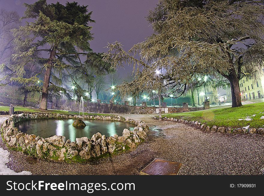 Architectural Detail of Lucca at Night, Italy