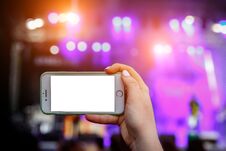 Live Stream For Social Networks At A Concert. Using A Smartphone Camera Stock Image