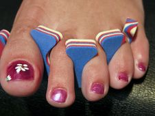 Woman Foot After A French Pedicure, USA Royalty Free Stock Images