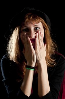 Blonde Girl Deforms The Face With His Own Hands Stock Photography Blonde Girl Deforms The Face With His Own Hands Stock Photography