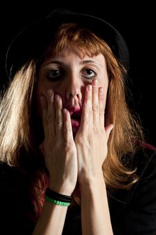 Blonde Girl Deforms The Face With His Own Hands Stock Photography Blonde Girl Deforms The Face With His Own Hands Stock Photography