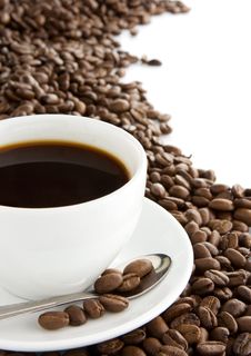 Cup Of Coffee And Beans Isolated On White Royalty Free Stock Photos Cup Of Coffee And Beans Isolated On White Royalty Free Stock Photos