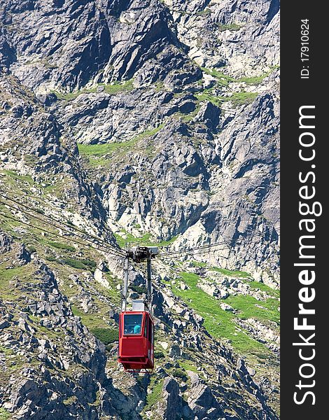 Red cableway in High Tatras, Lomnicky Peak