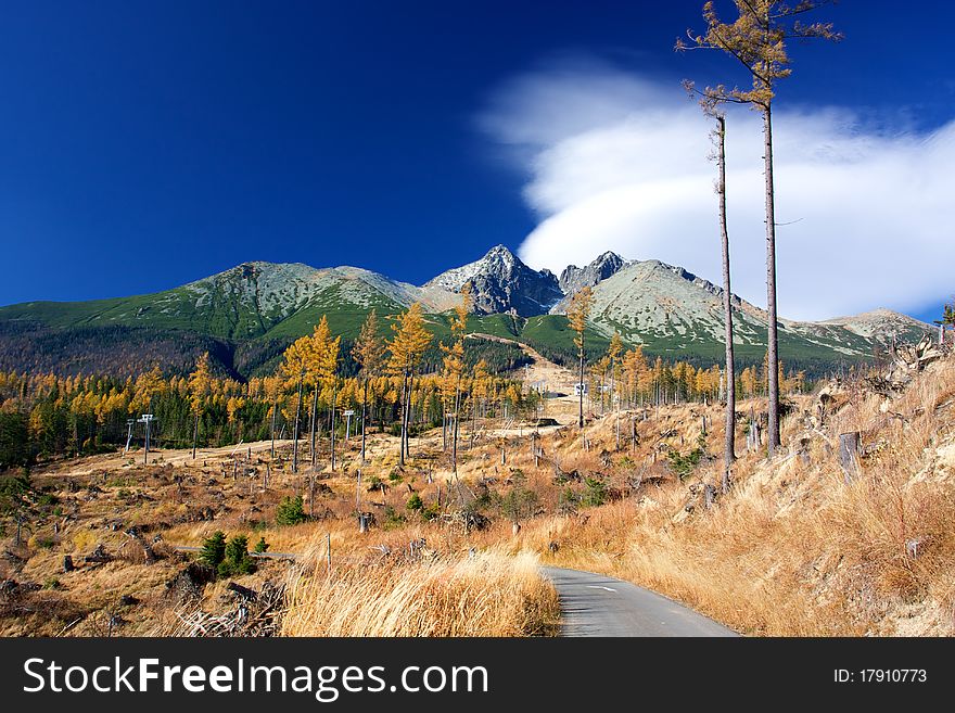 The mountain autumn landscape - High Tatras, Lomnicky Peak