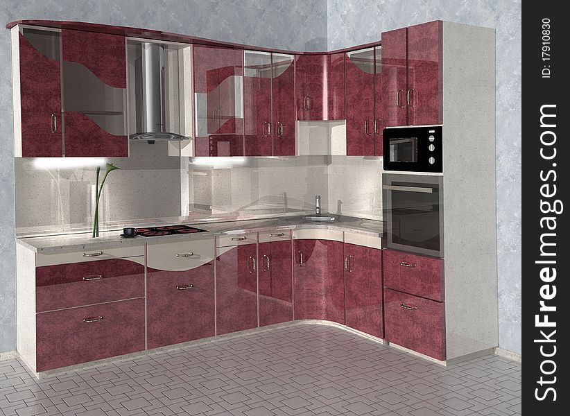 3D-rendered kitchen suite example
